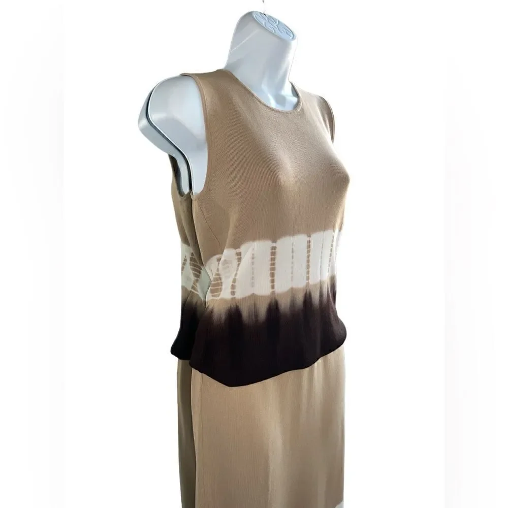 KENAR Two Pieces Set Tan Color With Brown Gradients Top Size M Skirt Size S.